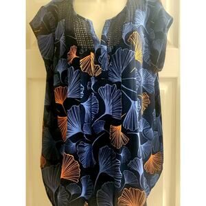 Daniel Rainn Womens Ginko Leaf Top For Nordstrom Size PXL Blue/Orange
